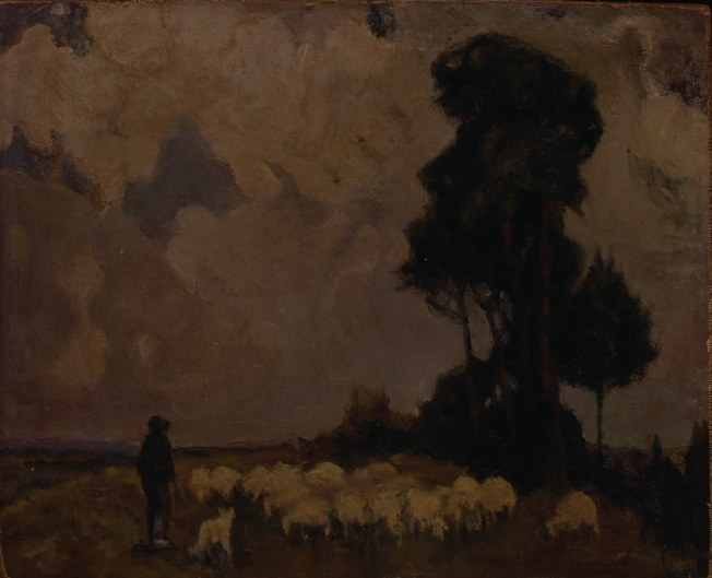 Landscape with flock of sheep