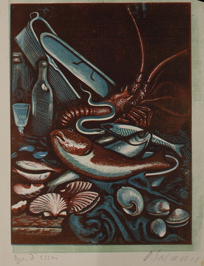Νεκρή φύση με αστακό και ψάρια, 1936