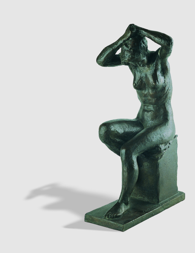 Seated woman combing her hair
