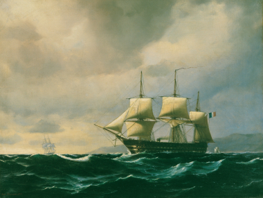 French sailing ship in the open sea, 1875